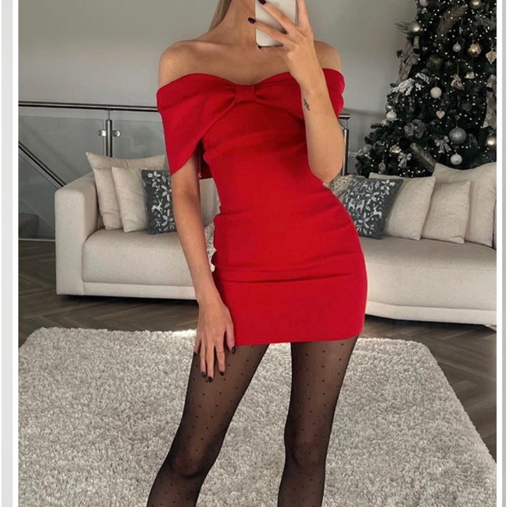 Off Shoulder Bow Mini Dress